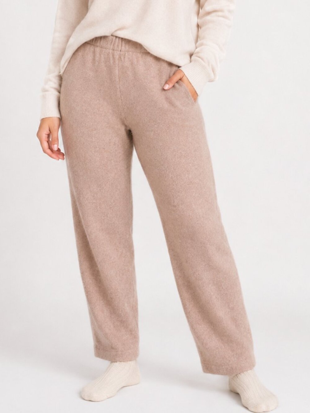 The Cashmere Project Womens 100% Cashmere Knit Pants Tan Sz Large Cozy Lounge